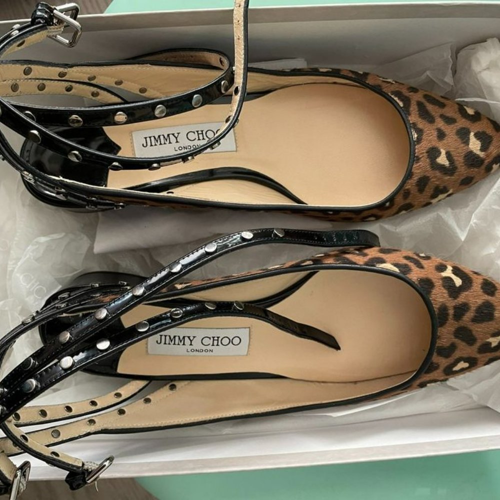 Jimmy Choo size 38.5 EU - Daniela 30 Hazelnut Mix Leopard Print Pony Round Toe P